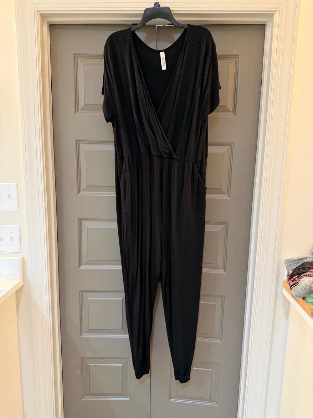 Latched Mama Black Wrap-Front Jumpsuit